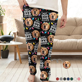 Pet Lovers - Custom Photo Best Dog Dad Ever Cat Pet Christmas Light - Personalized Pajama Pants