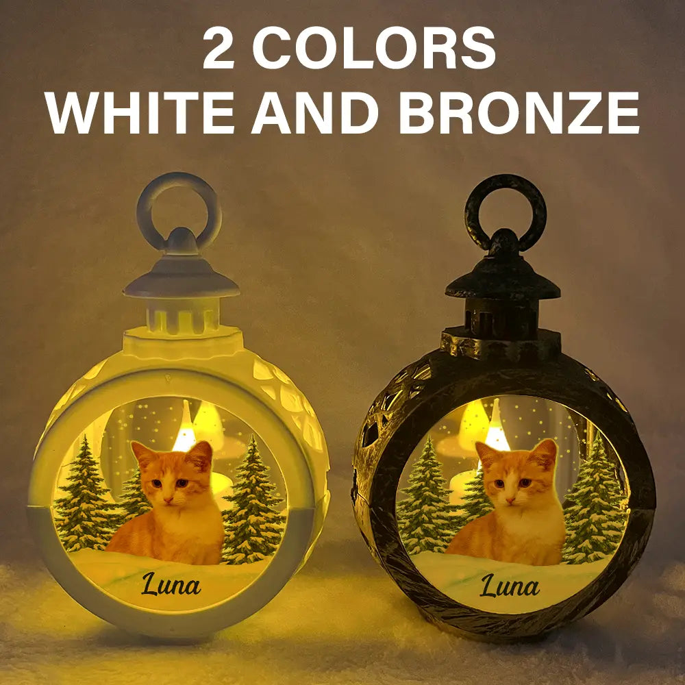 Pet Lovers, Dog Lovers, Cat Lovers, Memorial - Custom Photo Pet Face Dog Cat Memorial - Personalized Candlelight Lantern Ornament