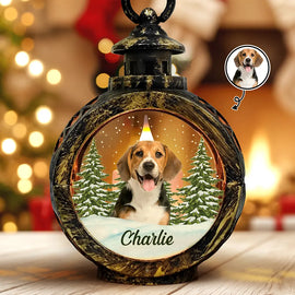 Pet Lovers, Dog Lovers, Cat Lovers, Memorial - Custom Photo Pet Face Dog Cat Memorial - Personalized Candlelight Lantern Ornament