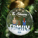 Family, Pet Lovers - Christmas Family Dog Cat - Personalized Circle Glass Ornament