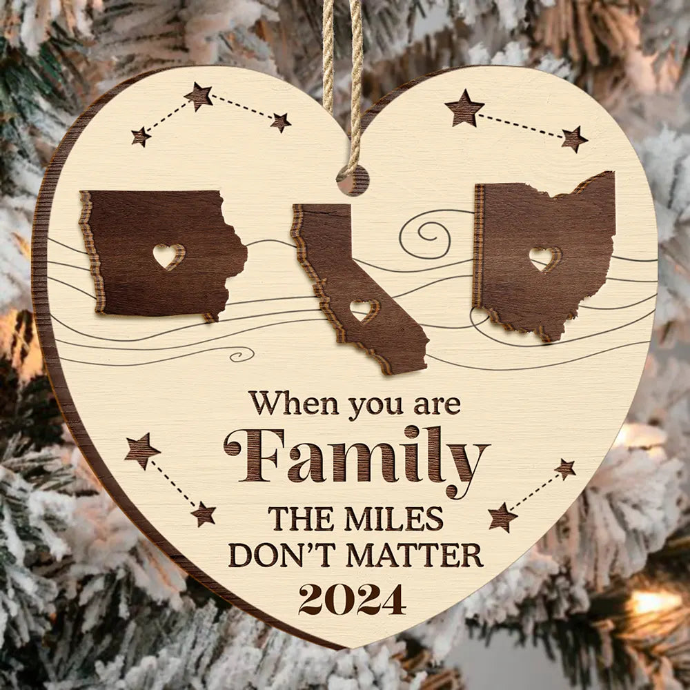 Family, Gift For Sibling, Parents, Gift For Grandparents, Gift For Sisters, Gift For Brothers, Gift For Bestie - Long Distance The Miles Don't Matter Christmas - Personalized 2-Layered Wooden Ornament
