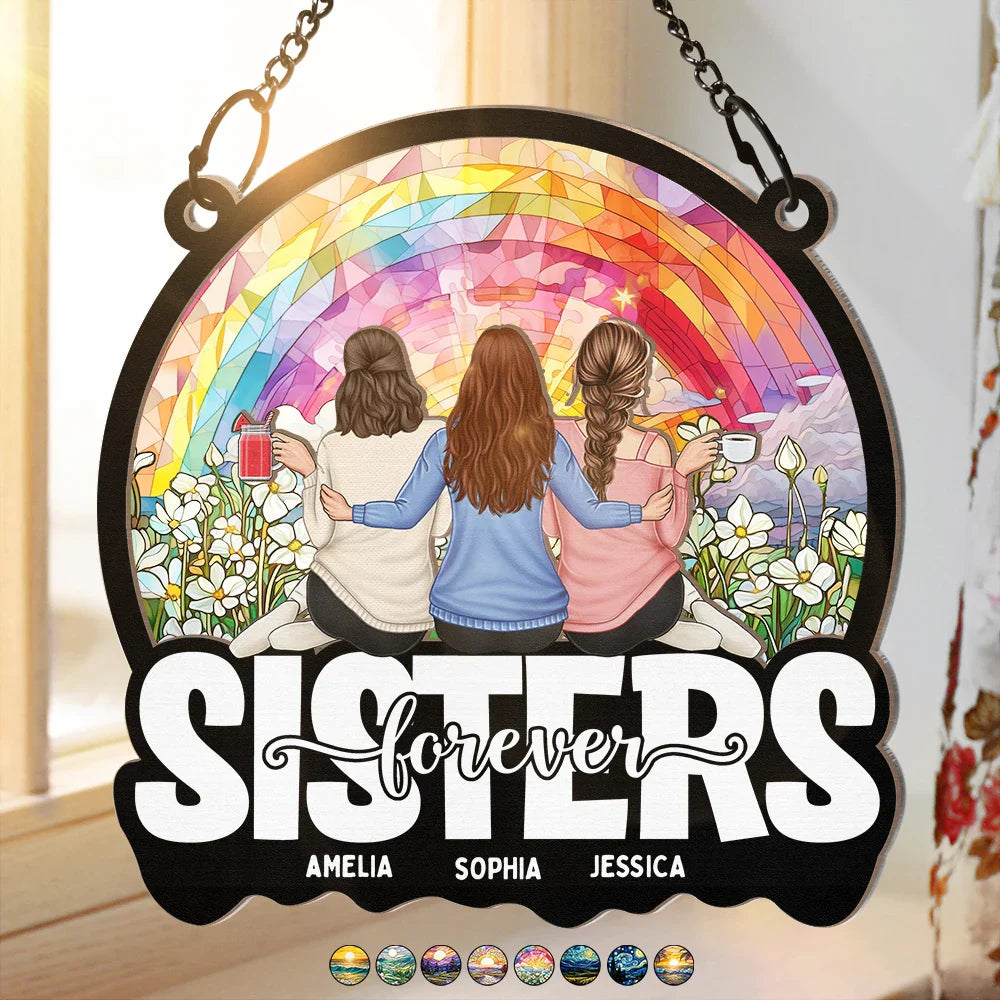 Gift For Sisters, Gift For Bestie, Gift For Sibling - Besties Sisters Forever - Personalized Window Hanging Suncatcher Ornament