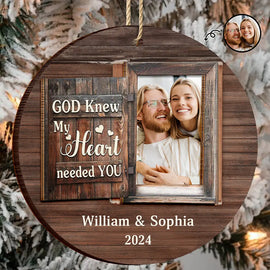 Gift For Couples,Gift For Husband,Gift For Wife,Gift For Boyfriend,Gift For Girlfriend - Custom Photo God Knew My Heart Needed You Anniversary Couples - Personalized 2-Layered Wooden Ornament