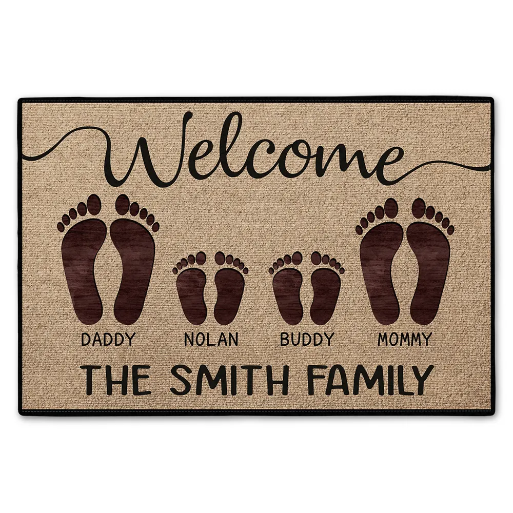 Family, Parents, Gift For Grandparents - Welcome Happy Family Dog Cat - Personalized Doormat
