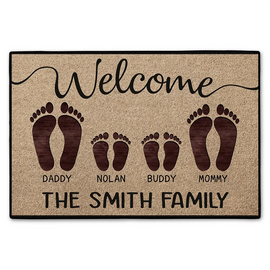 Family, Parents, Gift For Grandparents - Welcome Happy Family Dog Cat - Personalized Doormat
