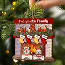 Family,Parents,Pet Lovers,Dog Lovers,Cat Lovers - Family Fireplace Dog Cat Christmas - Personalized 2-Layered Wooden Ornament