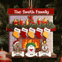 Family,Parents,Pet Lovers,Dog Lovers,Cat Lovers - Family Fireplace Dog Cat Christmas - Personalized 2-Layered Wooden Ornament