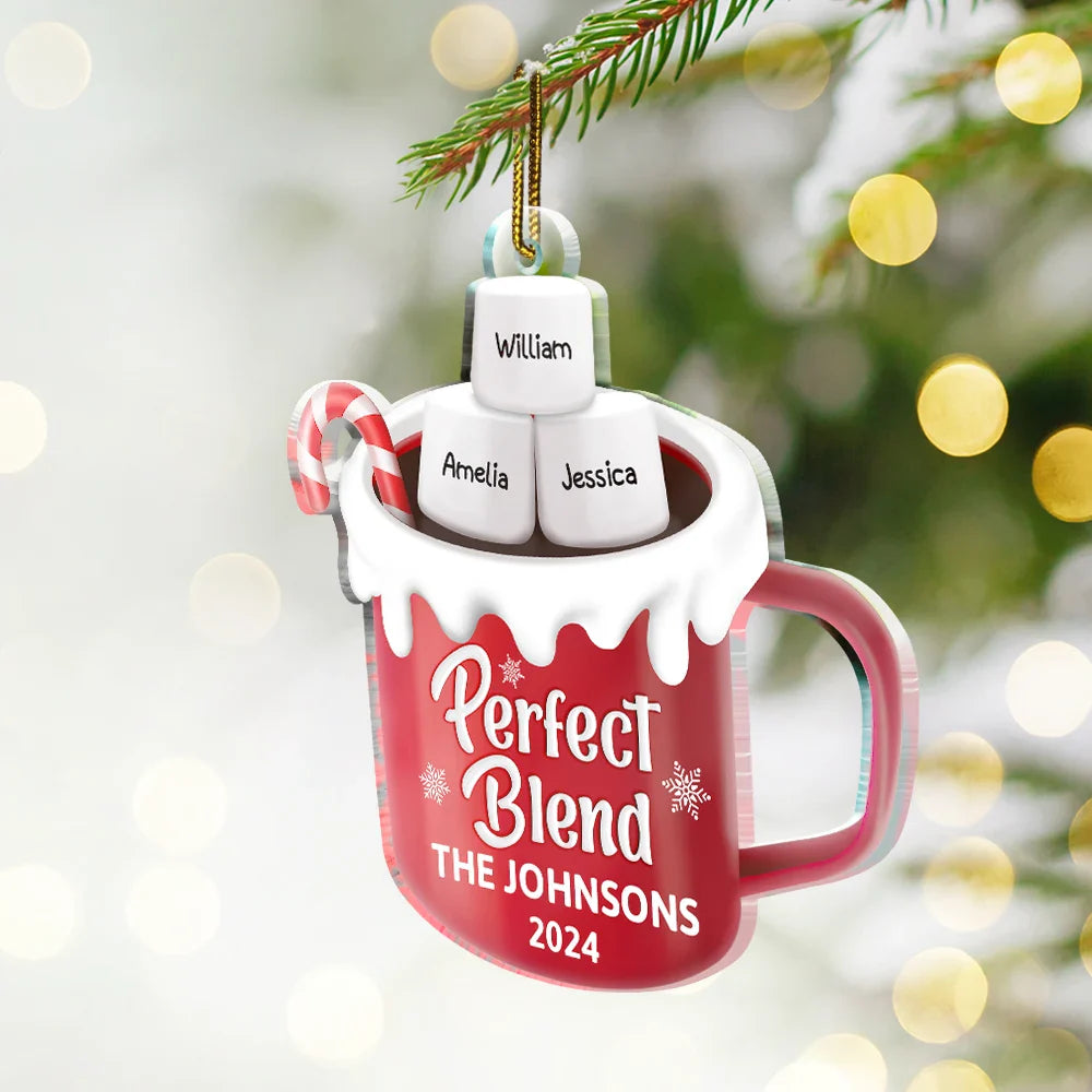 Christmas,Family,Parents,Gift For Grandparents,Happy,Gift For Sibling,Gift For Sisters,Gift For Brothers - Perfect Blend Hot Cocoa Christmas Family - Personalized Custom Shaped Acrylic Ornament