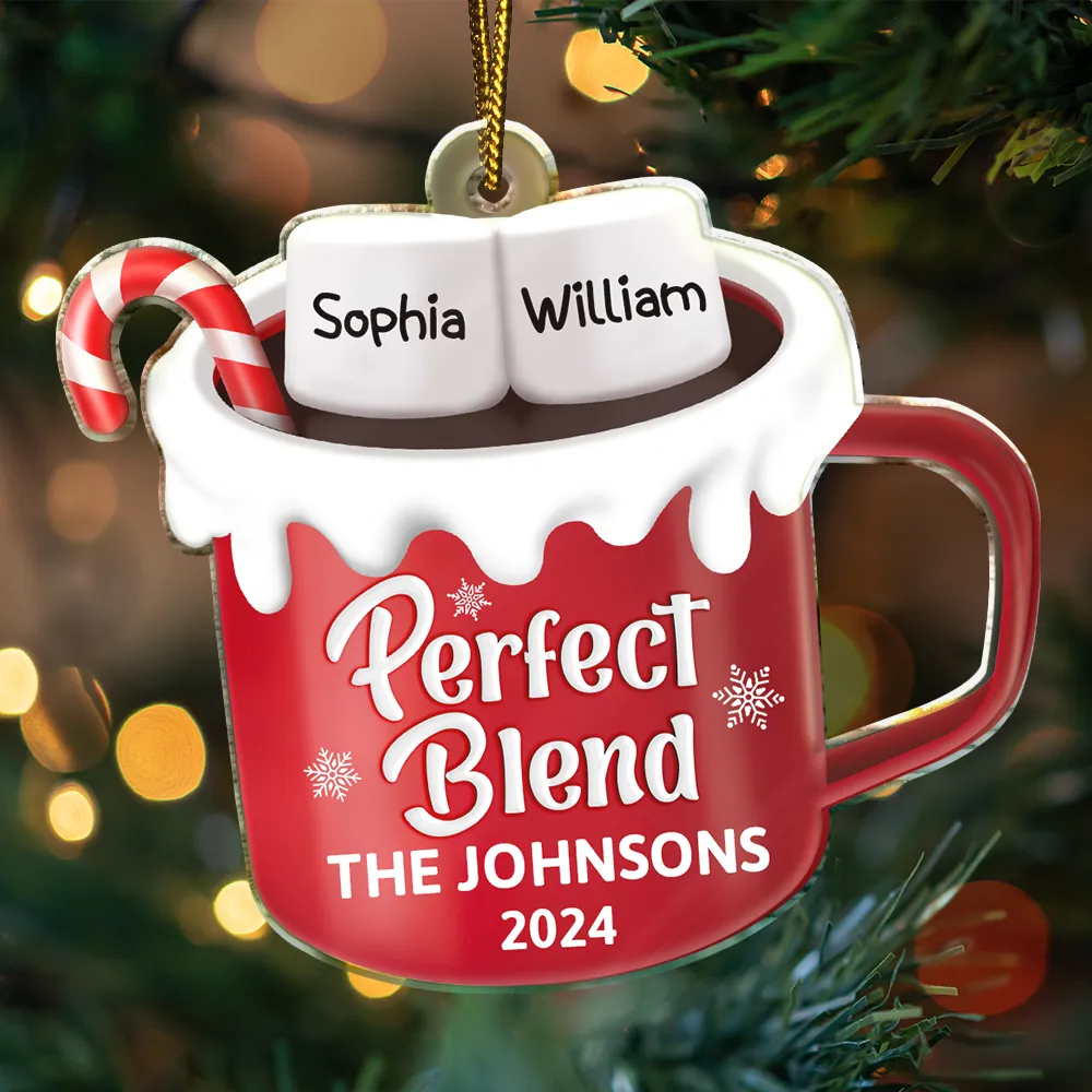 Christmas,Family,Parents,Gift For Grandparents,Happy,Gift For Sibling,Gift For Sisters,Gift For Brothers - Perfect Blend Hot Cocoa Christmas Family - Personalized Custom Shaped Acrylic Ornament