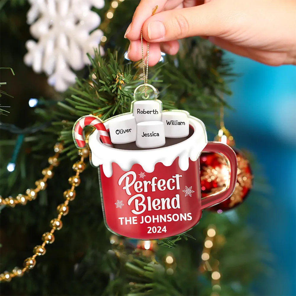 Christmas,Family,Parents,Gift For Grandparents,Happy,Gift For Sibling,Gift For Sisters,Gift For Brothers - Perfect Blend Hot Cocoa Christmas Family - Personalized Custom Shaped Acrylic Ornament