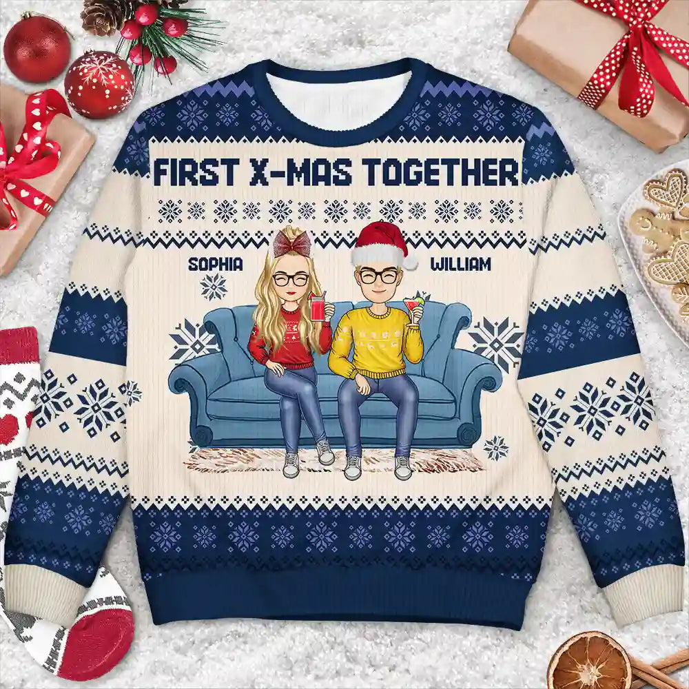 Christmas,Gift For Bestie,Funny - Cartoon Besties Partners In Crime Christmas Friends - Personalized Unisex Ugly Sweater