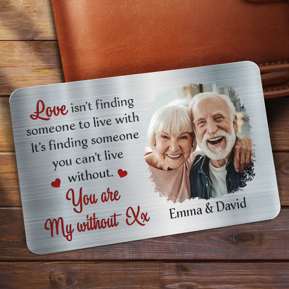 Gift For Couples, Gift For Husband, Gift For Wife, Gift For Boyfriend, Gift For Girlfriend - Custom Photo Love Is Finding Someone You Can't Live Without Couple - Personalized Aluminum Wallet Card
