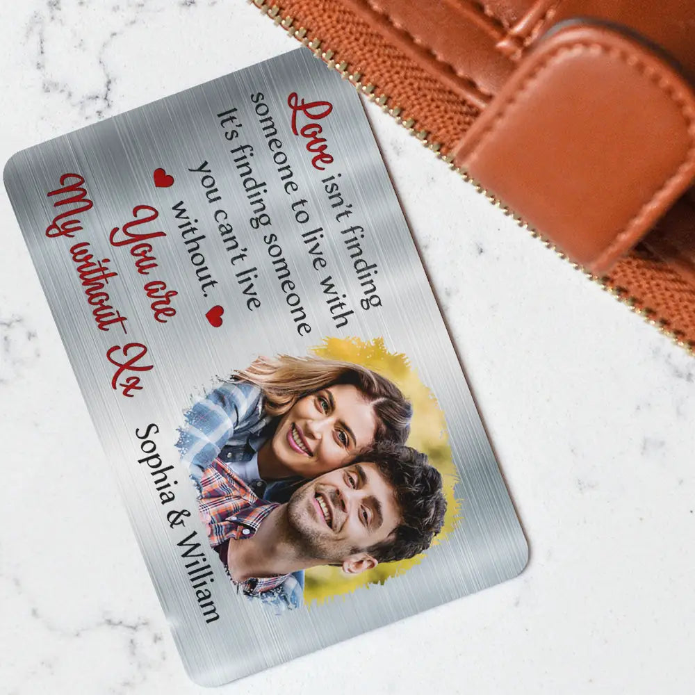 Gift For Couples, Gift For Husband, Gift For Wife, Gift For Boyfriend, Gift For Girlfriend - Custom Photo Love Is Finding Someone You Can't Live Without Couple - Personalized Aluminum Wallet Card
