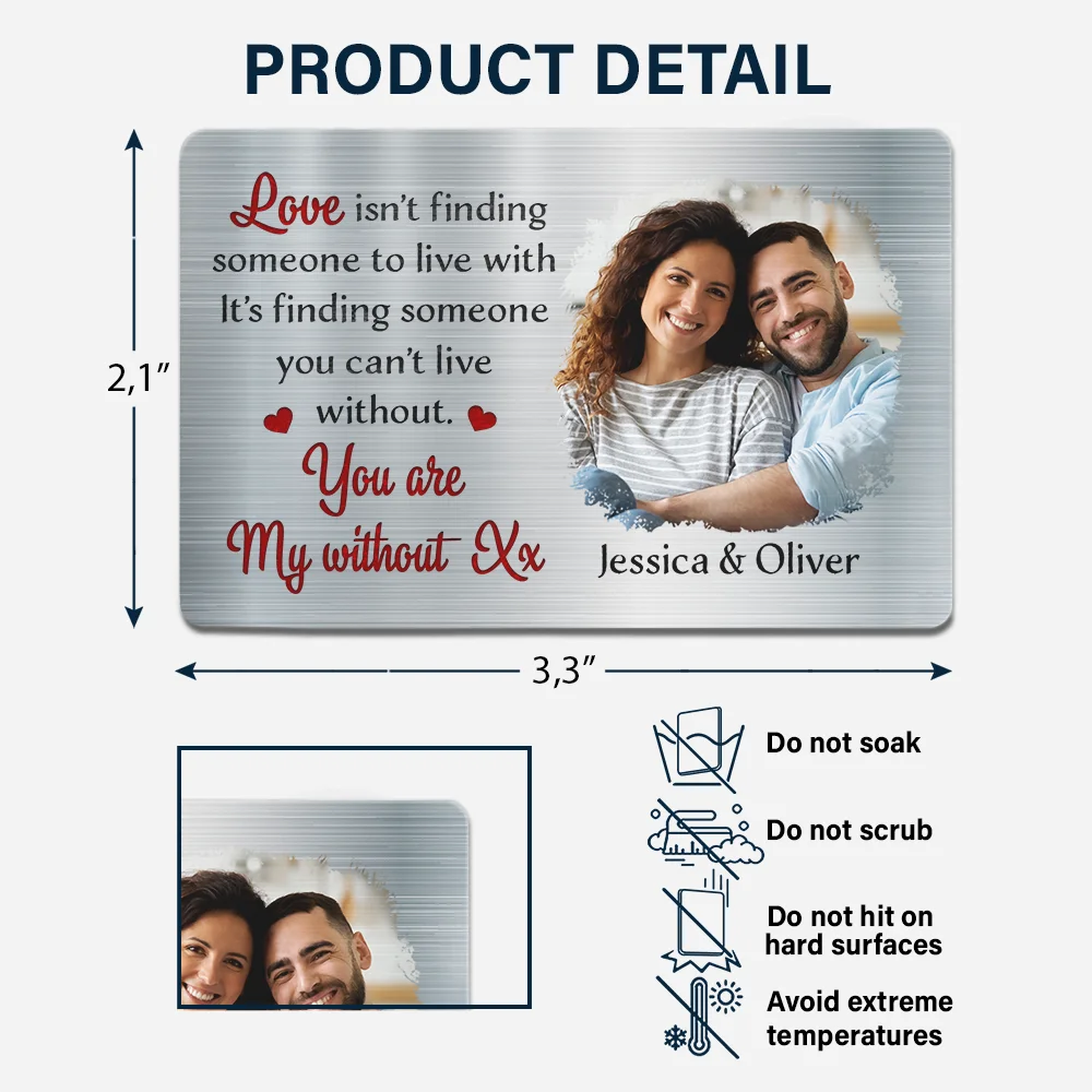 Gift For Couples, Gift For Husband, Gift For Wife, Gift For Boyfriend, Gift For Girlfriend - Custom Photo Love Is Finding Someone You Can't Live Without Couple - Personalized Aluminum Wallet Card
