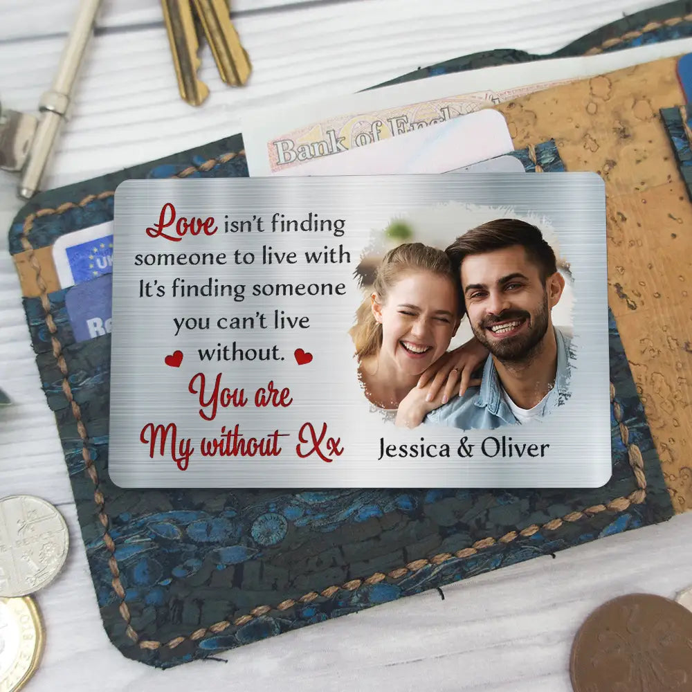 Gift For Couples, Gift For Husband, Gift For Wife, Gift For Boyfriend, Gift For Girlfriend - Custom Photo Love Is Finding Someone You Can't Live Without Couple - Personalized Aluminum Wallet Card
