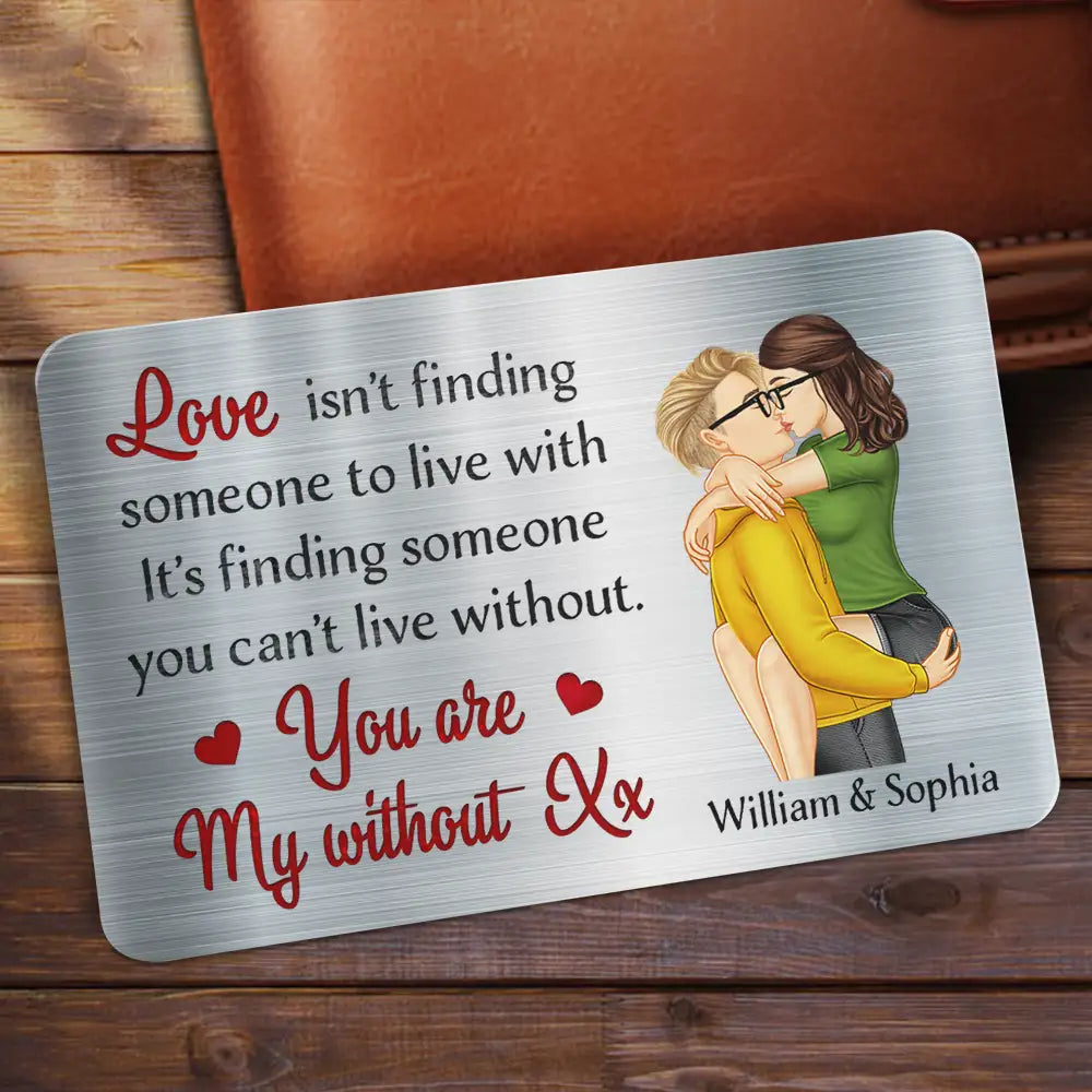 Gift For Couples, Gift For Husband, Gift For Wife, Gift For Boyfriend, Gift For Girlfriend - Love Is Finding Someone You Can't Live Without Couple - Personalized Aluminum Wallet Card