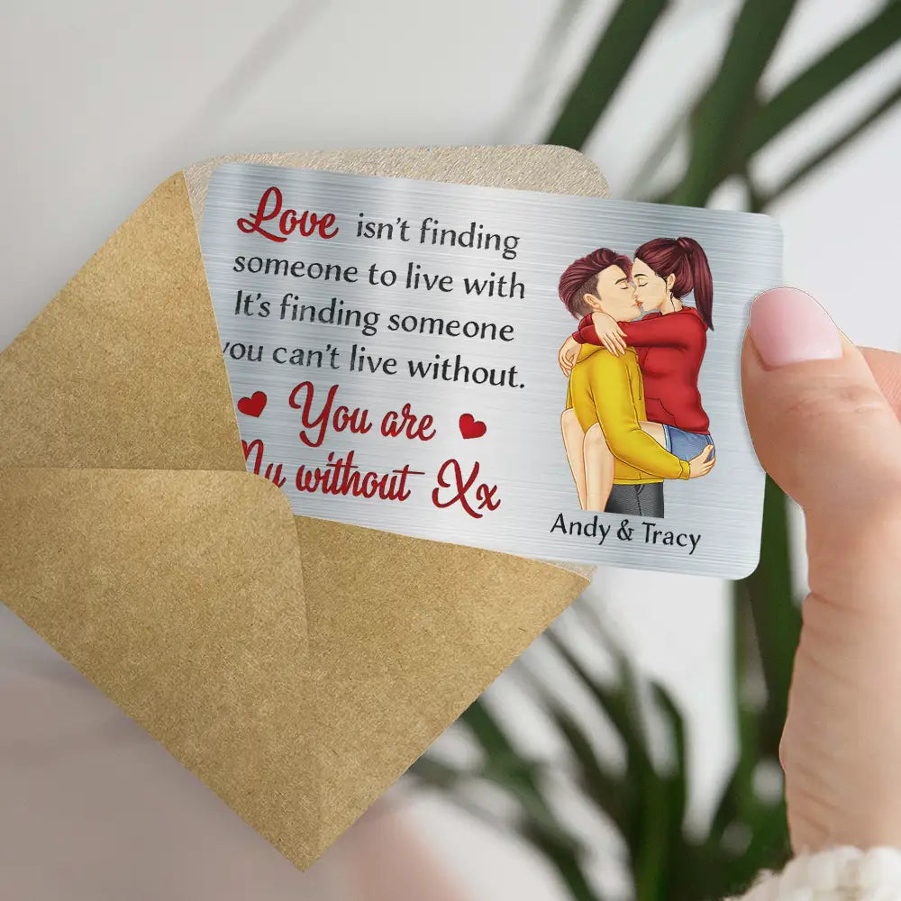 Gift For Couples, Gift For Husband, Gift For Wife, Gift For Boyfriend, Gift For Girlfriend - Love Is Finding Someone You Can't Live Without Couple - Personalized Aluminum Wallet Card