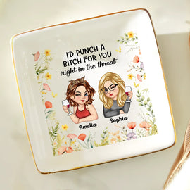 Gift For Bestie, Gifts For Colleagues, Gift For Sisters - Right In The Throat Besties - Personalized Ring Dish