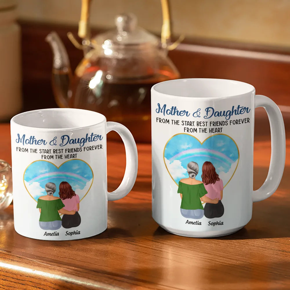 Gift For Mother, Gift For Women, Gift For Yourself, Gift For Grandma, Gift For Daughter - Mother & Daughters Forever Linked Together - Personalized White Edge-to-Edge Mug