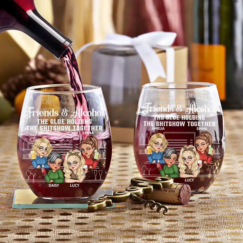 Gift For Bestie, Gifts For Colleagues, Gift For Sisters - Here's To Another Year Of Bonding Over Alcohol Bestie - Personalized Stemless Wine Glass