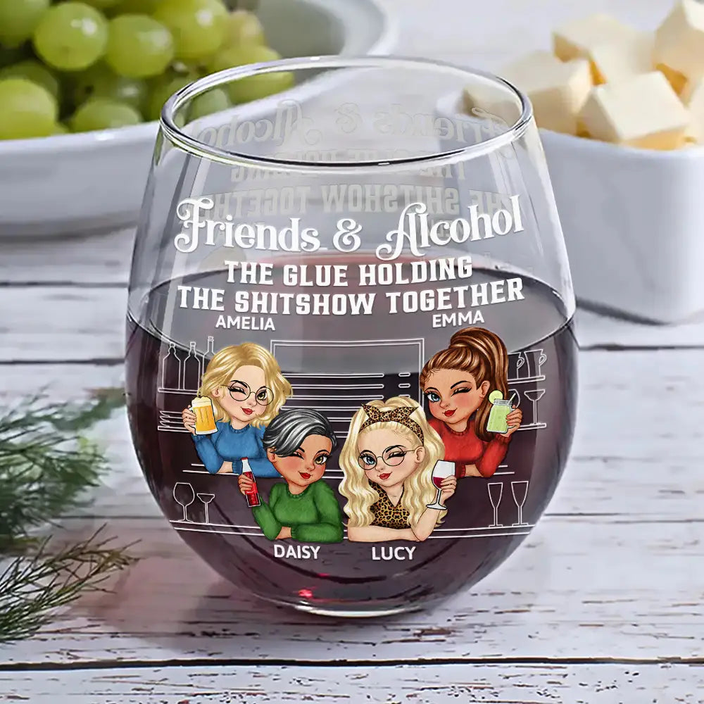 Gift For Bestie, Gifts For Colleagues, Gift For Sisters - Here's To Another Year Of Bonding Over Alcohol Bestie - Personalized Stemless Wine Glass