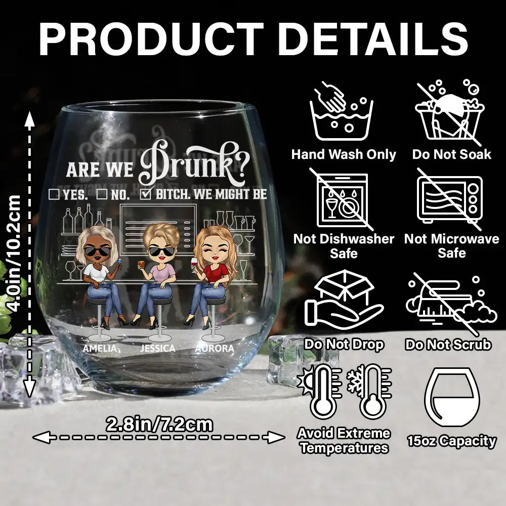 Gift For Bestie ,Gifts For Colleagues, Gift For Sisters - Here's To Another Year Of Bonding Over Alcohol Bestie Chibi - Personalized Stemless Wine Glass
