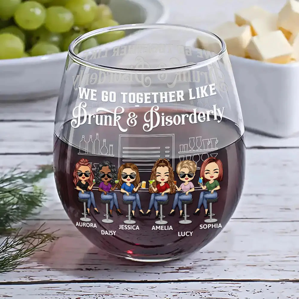 Gift For Bestie ,Gifts For Colleagues, Gift For Sisters - Here's To Another Year Of Bonding Over Alcohol Bestie Chibi - Personalized Stemless Wine Glass
