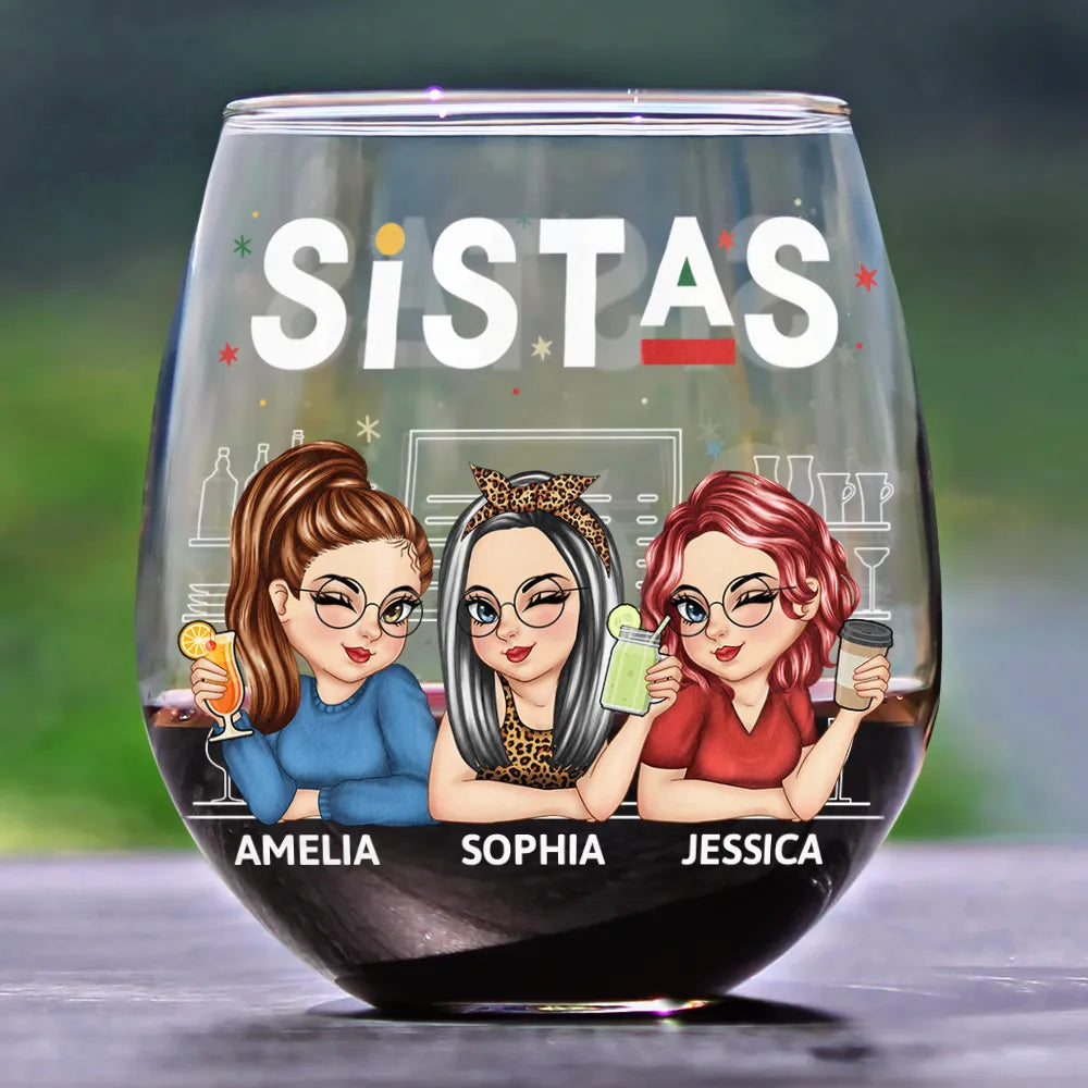 Gift For Bestie, Gifts For Colleagues, Gift For Sisters - We're Not Sugar And Spice And Everything Nice Bestie - Personalized Stemless Wine Glass
