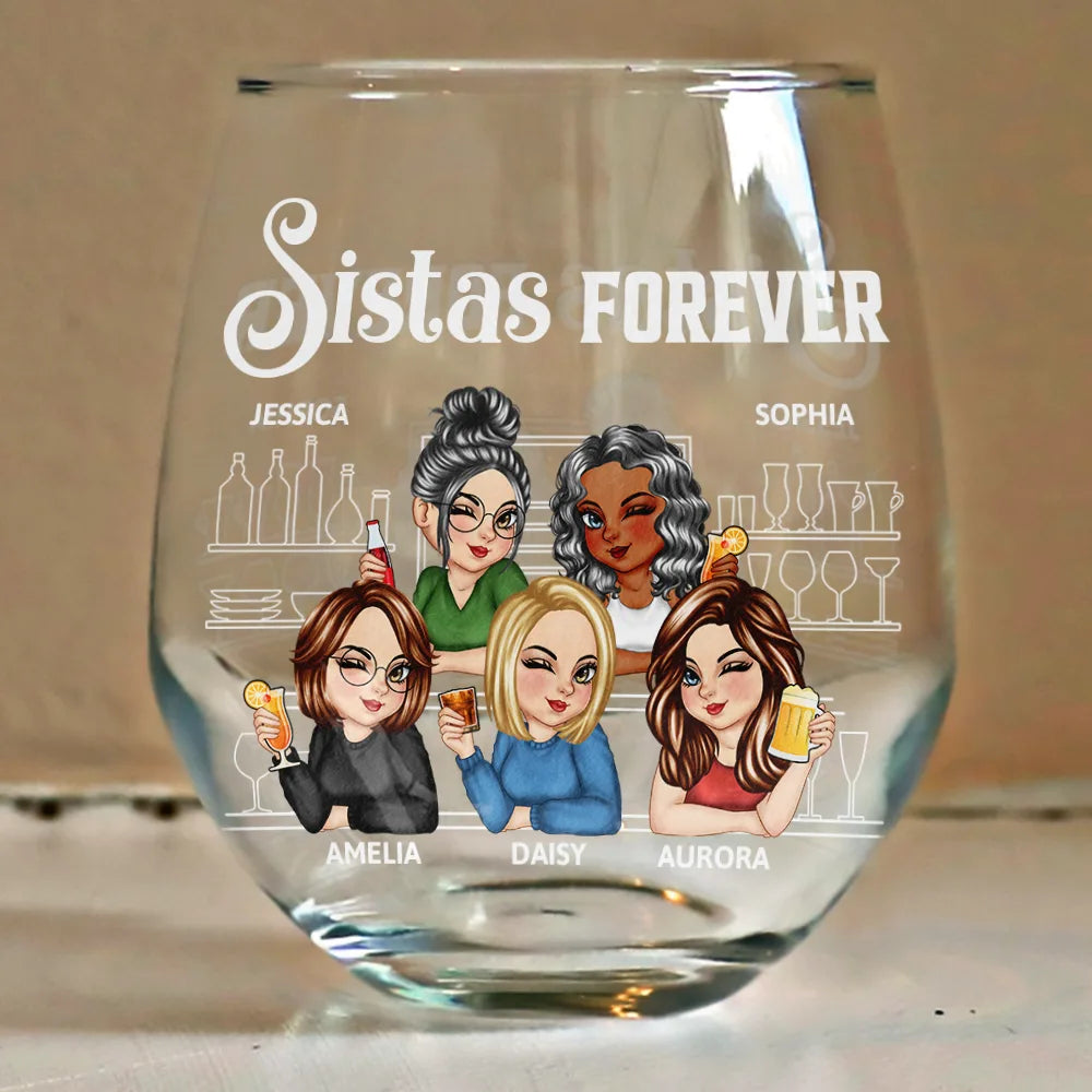 Gift For Bestie, Gifts For Colleagues, Gift For Sisters - We're Not Sugar And Spice And Everything Nice Bestie - Personalized Stemless Wine Glass
