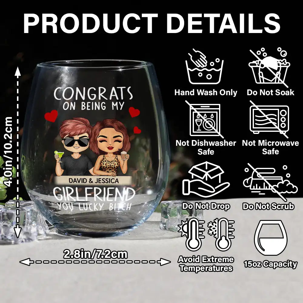 Gift For Couples, Gift For Husband, Gift For Wife, Gift For Boyfriend, Gift For Girlfriend - Congrats On Being My Husband Chibi Couples - Personalized Stemless Wine Glass