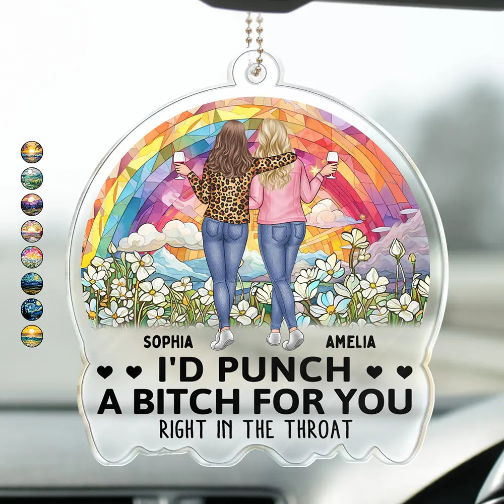 Gift For Bestie,Gift For Sisters,Gifts For Colleagues,Funny - Right In The Throat Besties Sisters - Personalized Acrylic Car Hanger