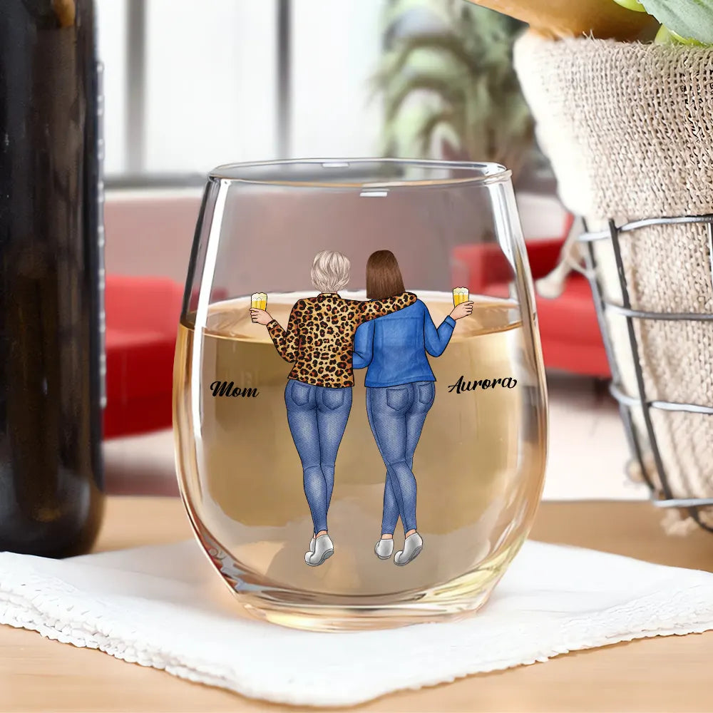 Gift For Mother,Gift For Daughter,Mom - Daughters (Adult),Funny - Like Mother Like Daughter Funny - Personalized Stemless Wine Glass