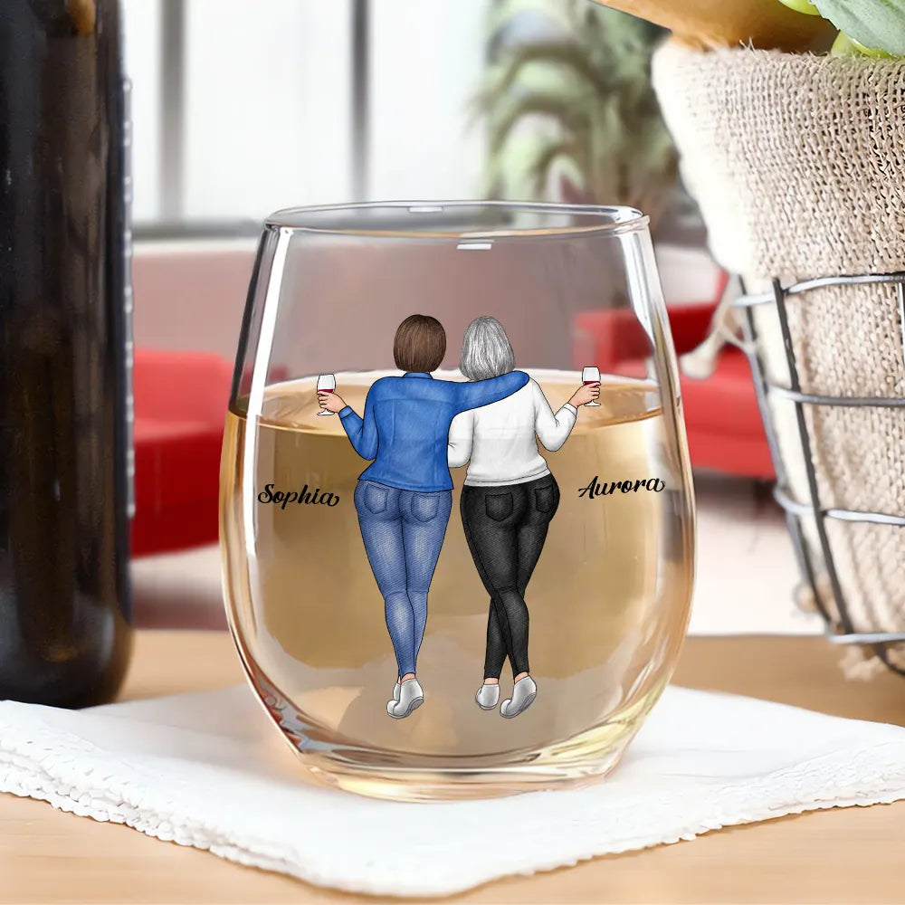 Gift For Bestie,Gifts For Colleagues,Old Best friends,Funny - We'll Be Friends Until We're Old And Senile Bestie - Personalized Stemless Wine Glass