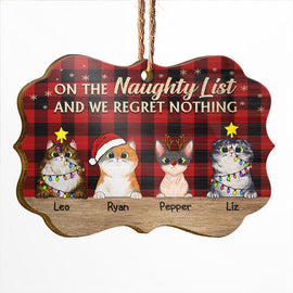 On The Naughty List Flannel Christmas Cat - Christmas Gift For Cat Lovers - Personalized Custom Wooden Ornament