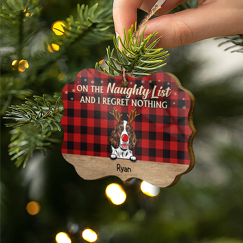 On The Naughty List Flannel Christmas Dog - Christmas Gift For Dog Lovers - Personalized Custom Wooden Ornament, Aluminum Ornament