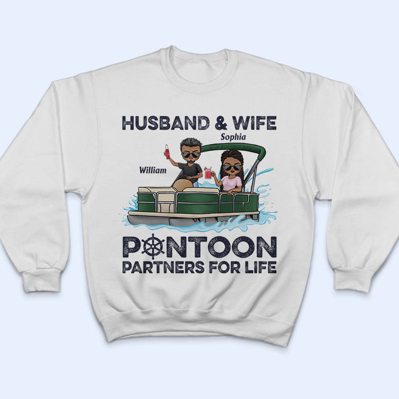 Husband & Wife Pontoon Partners For Life - Couple Gift - Custom T Shirt