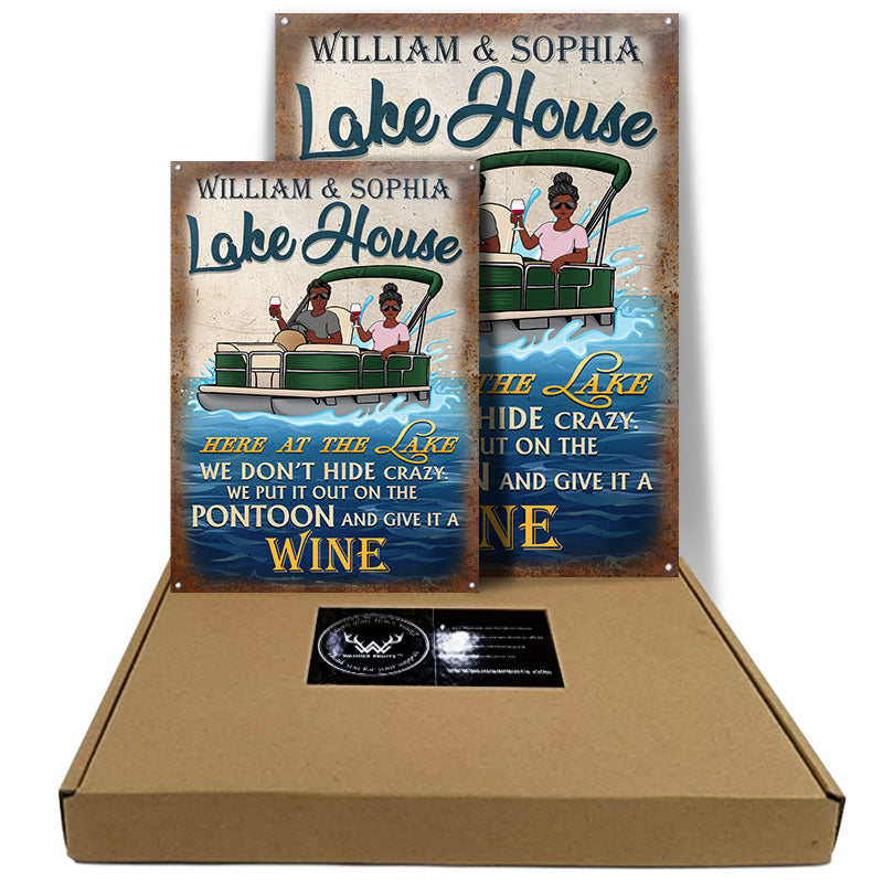 Here At The Lake Pontoon Husband Wife Couple - Lake House Sign - Personalized Custom Classic Metal Signs