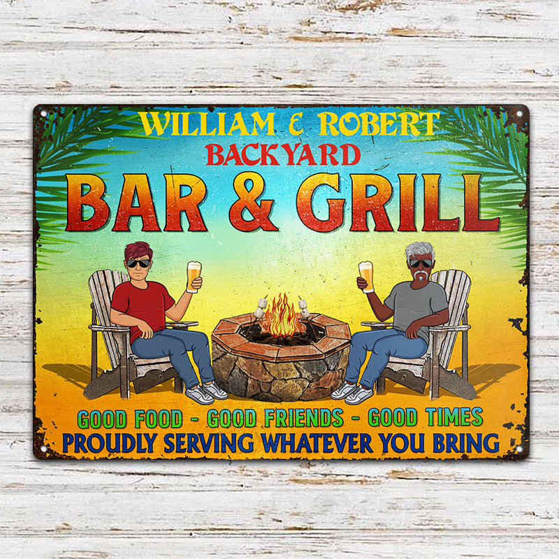 Bar & Grill Good Food Good Friends Husband Wife Couple Summer - Backyard Sign - Personalized Custom Classic Metal Signs