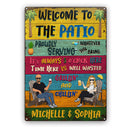 Patio Welcome Grilling Proudly Serving Whatever You Bring Husband Wife Couple Single - Backyard Sign - Personalized Custom Classic Metal Signs