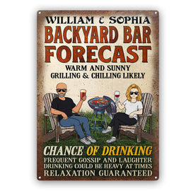 Patio Forecast Grilling And Chilling Chance Of Drinking - Backyard Sign - Personalized Custom Classic Metal Signs