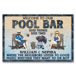 Poolside Grilling Listen To The Good Music Couple Husband Wife - Personalized Custom Doormat