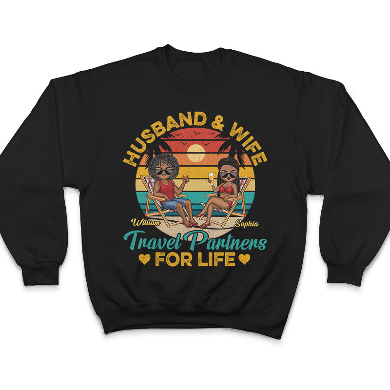 Husband And Wife Travel Partners For Life Beach Traveling Couple - Personalized Custom T Shirt