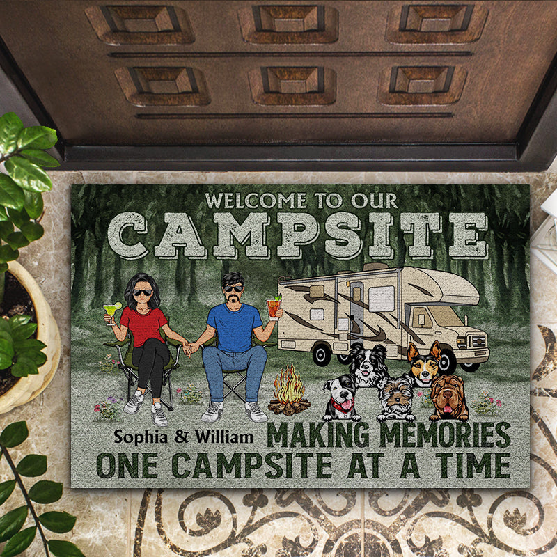 Camping Couple Making Memories One Campsite At A Time - Gift For Dog Lovers - Personalized Custom Doormat