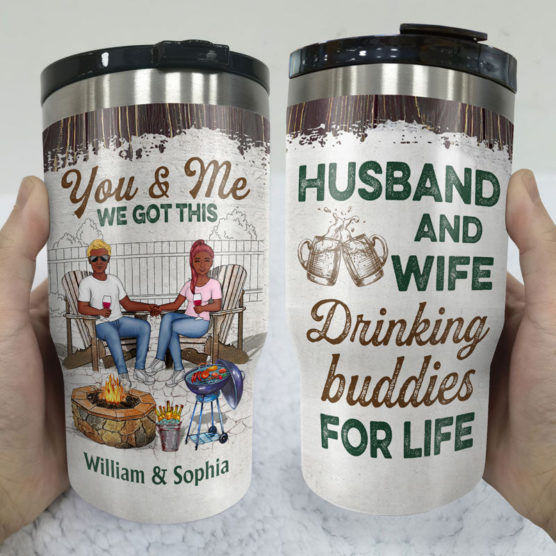 Grilling Family Couple Husband And Wife Drinking Buddies For Life - Couple Gift - Personalized Custom Triple 3 In 1 Can Cooler