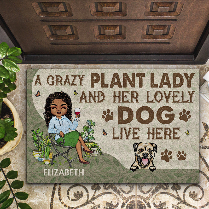 A Crazy Plant Lady And Her Lovely Dogs Live Here - Gift For Gardening Lovers - Personalized Custom Doormat