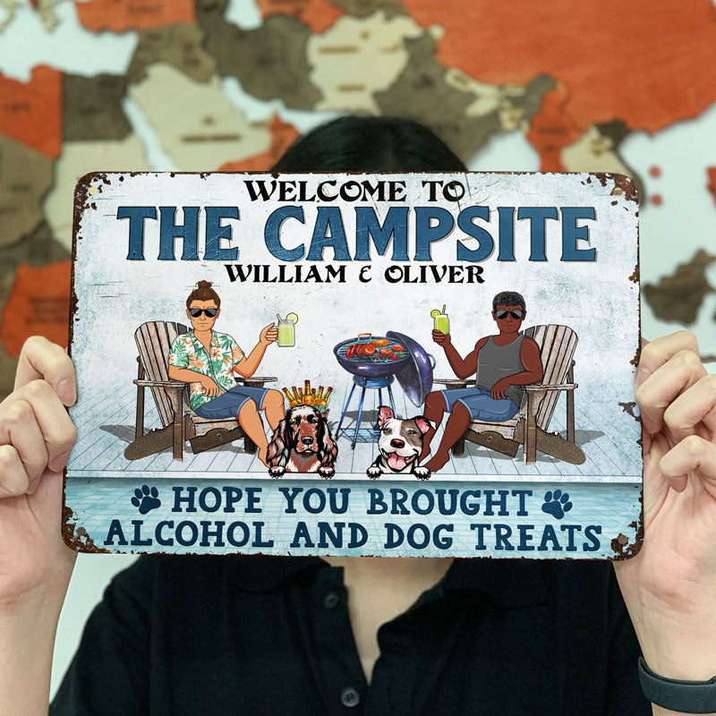 Welcome To The Poolside Hope You Brought Alcohol And Dog Treats Couple Dog Lovers - Backyard Sign - Personalized Custom Classic Metal Signs