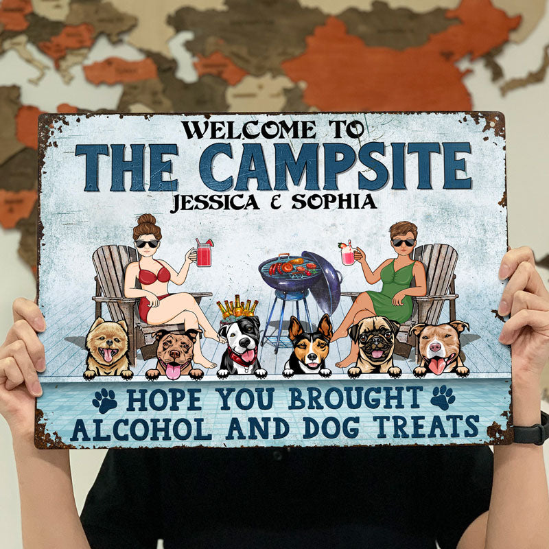 Welcome To The Poolside Hope You Brought Alcohol And Dog Treats Couple Dog Lovers - Backyard Sign - Personalized Custom Classic Metal Signs