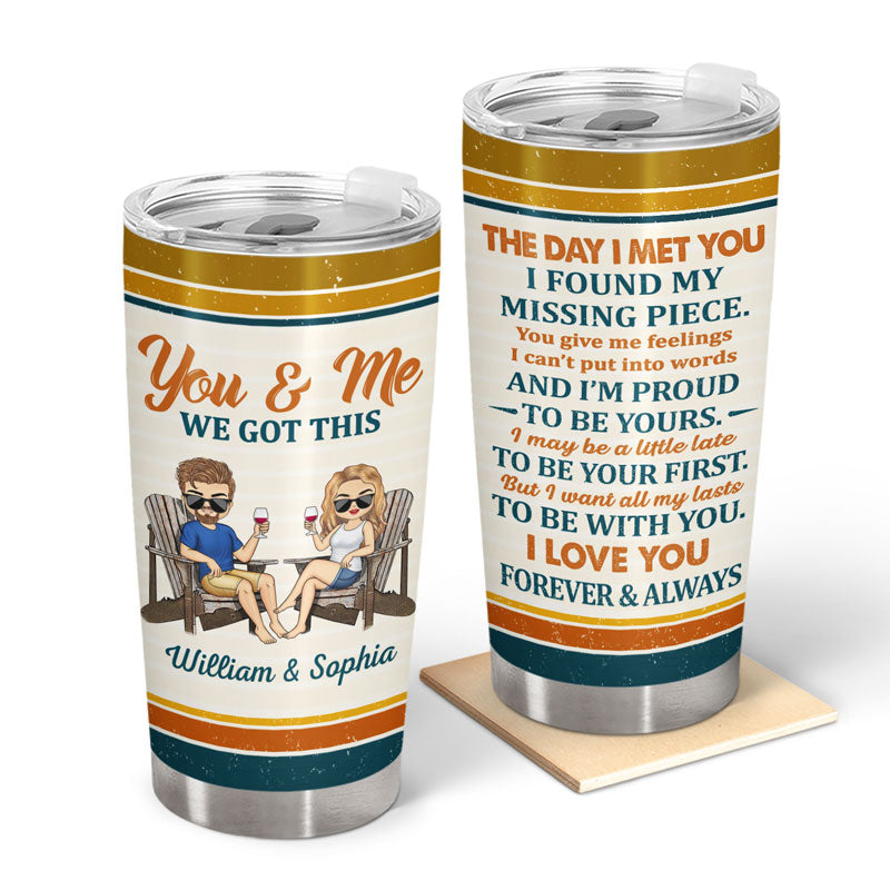 The Day I Met You I Found My Missing Piece Chibi Retro - Gift For Couples - Personalized Custom Tumbler