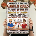 Bar Rules What Happens Here Stays Here Grilling Patio Couple Husband Wife - Backyard Sign - Personalized Custom Classic Metal Signs