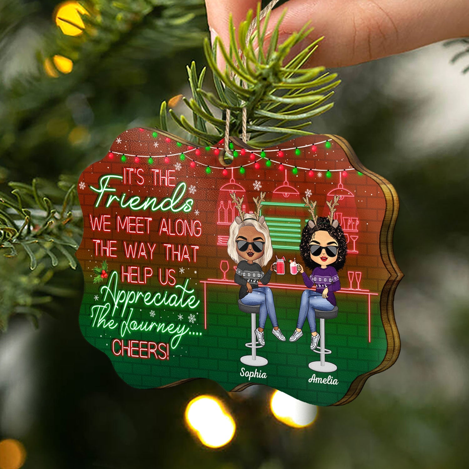 Here's To Another Year Of Bonding Over Alcohol Christmas Best Friends - Bestie BFF Gift - Personalized Wooden Ornament